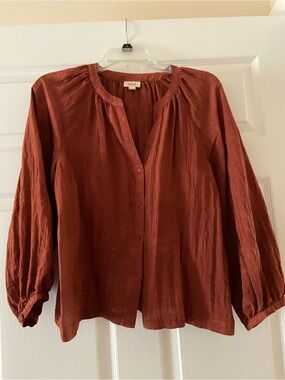 a.n.a Rust Button-Front Peasant Blouse